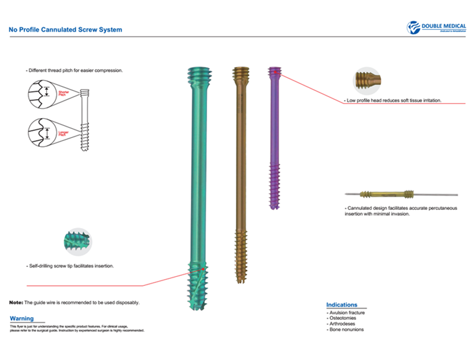 2.4mm Headless Compression Screw,short Thread,Medical Device Manufacturers Double Medical